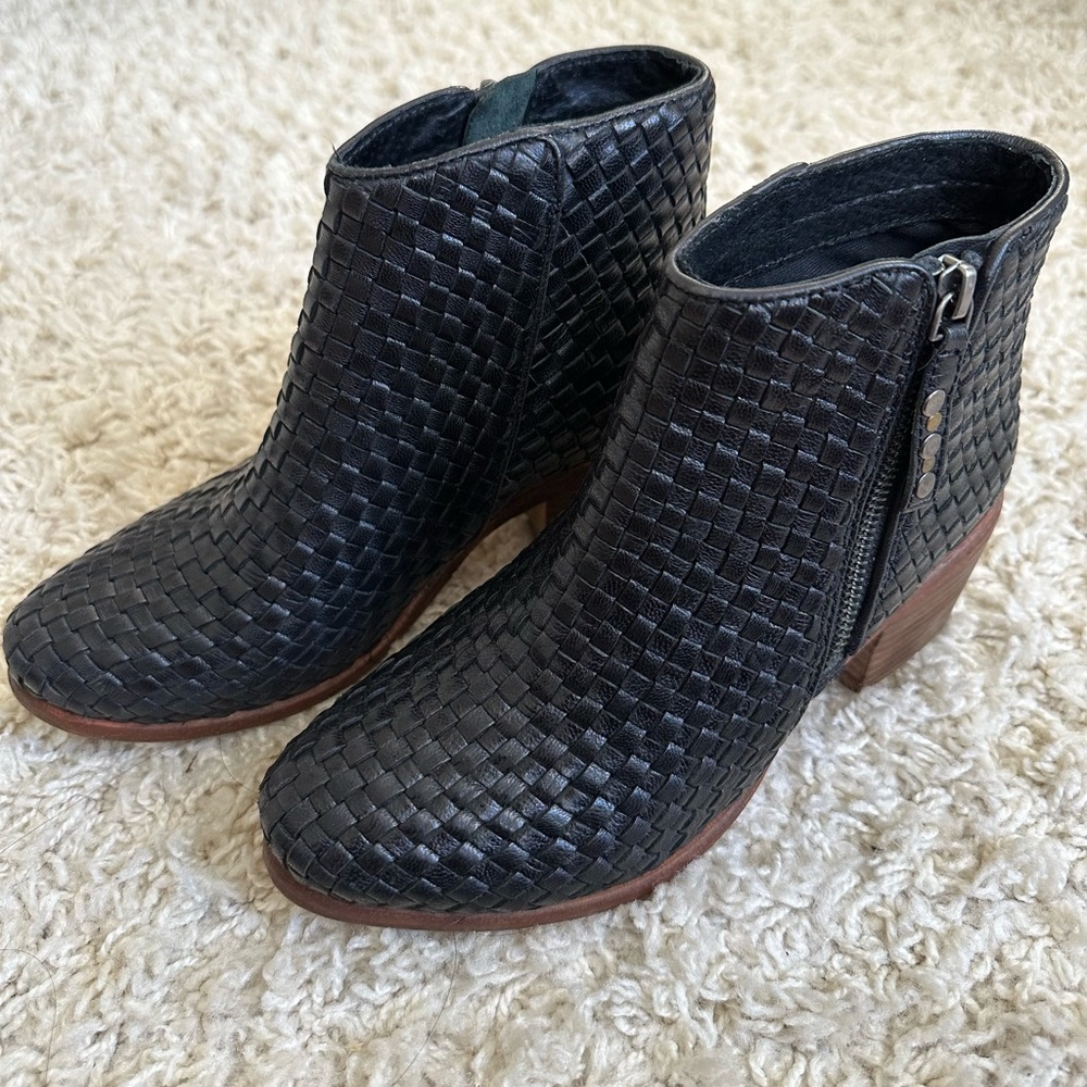 Kelsi Dagger Black Woven Leather Ankle Booties